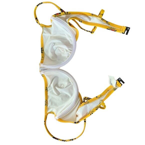 Revolve Solid & Striped Floral Bikini Top Swim Underwire Yellow Black Red Large - Picture 8 of 12